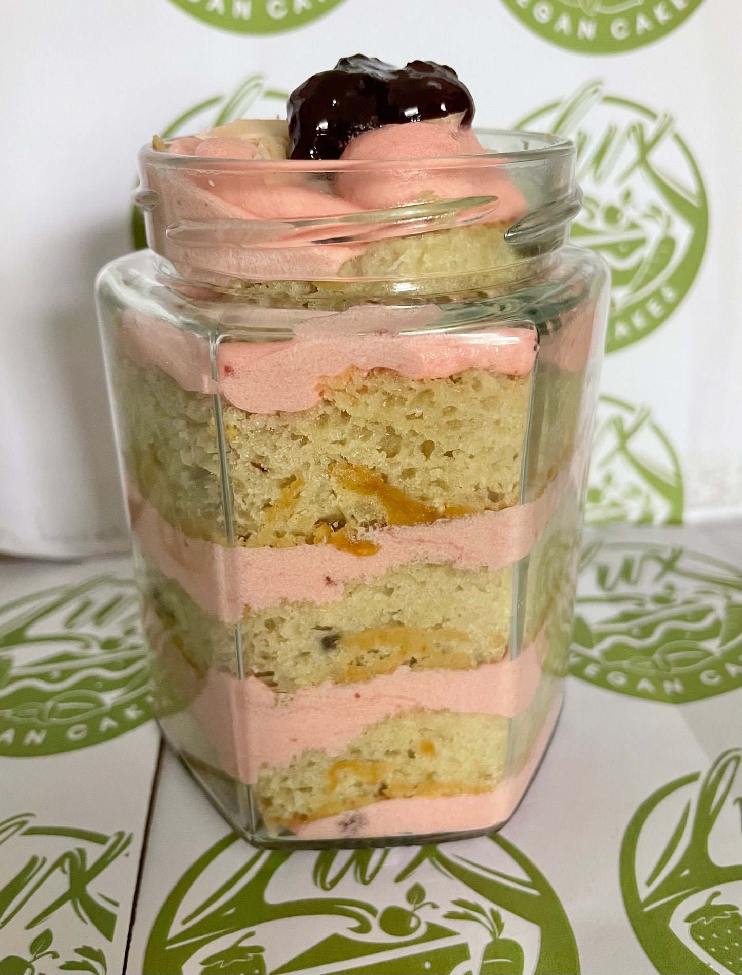 Cherry Bakewell cake jar